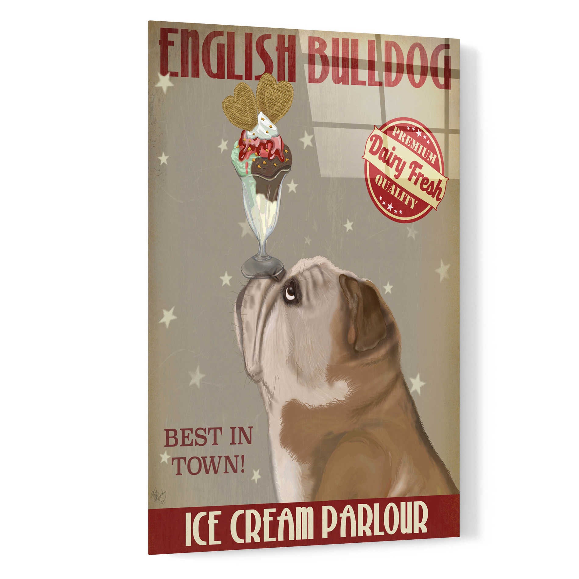 Epic Art 'English Bulldog Ice Cream' by Fab Funky, Acrylic Glass Wall Art,16x24