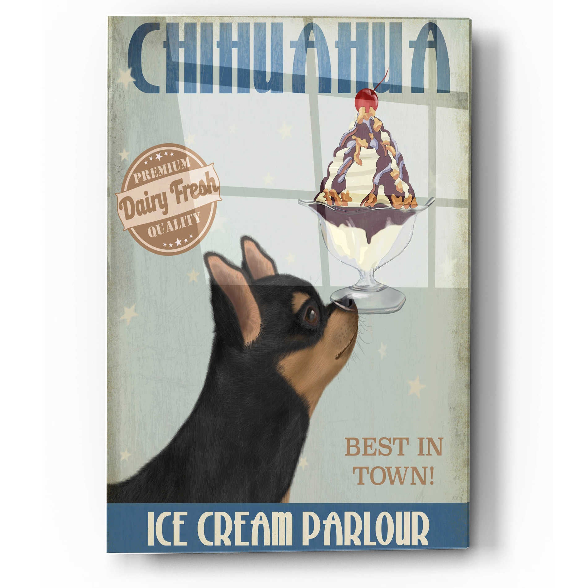 Epic Art 'Chihuahua, Black and Ginger, Ice Cream' by Fab Funky, Acrylic Glass Wall Art,12x16