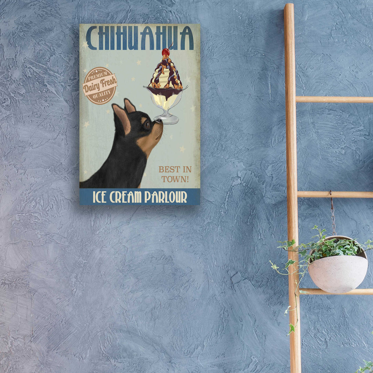 Epic Art 'Chihuahua, Black and Ginger, Ice Cream' by Fab Funky, Acrylic Glass Wall Art,16x24