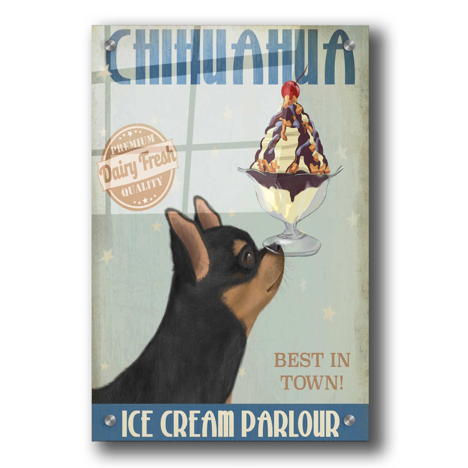Epic Art 'Chihuahua, Black and Ginger, Ice Cream' by Fab Funky, Acrylic Glass Wall Art,24x36