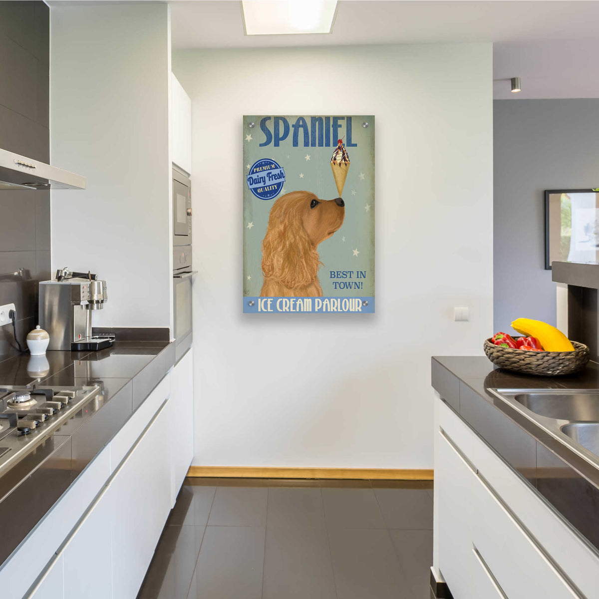 Epic Art 'Cocker Spaniel, Golden, Ice Cream' by Fab Funky, Acrylic Glass Wall Art,24x36