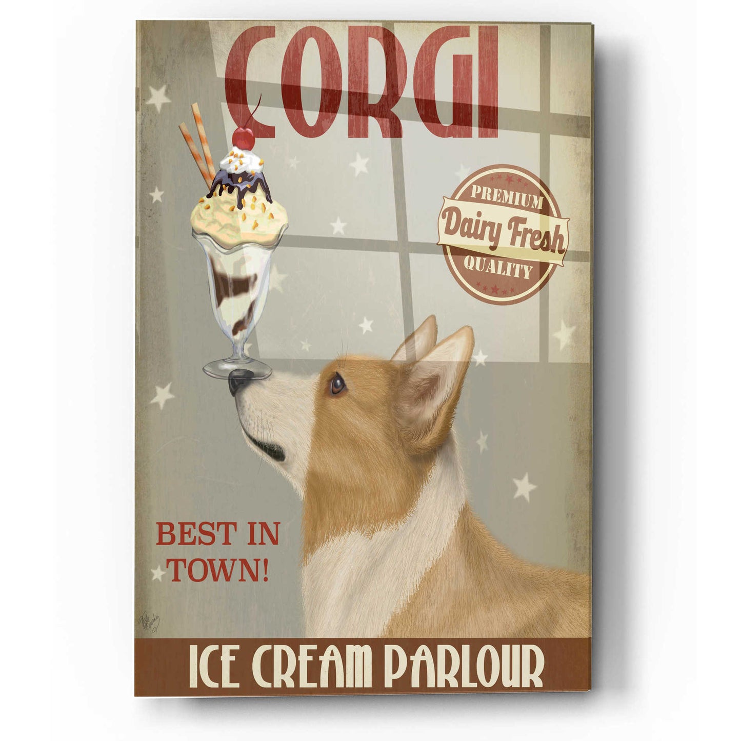 Epic Art 'Corgi, Tan, Ice Cream' by Fab Funky, Acrylic Glass Wall Art,12x16