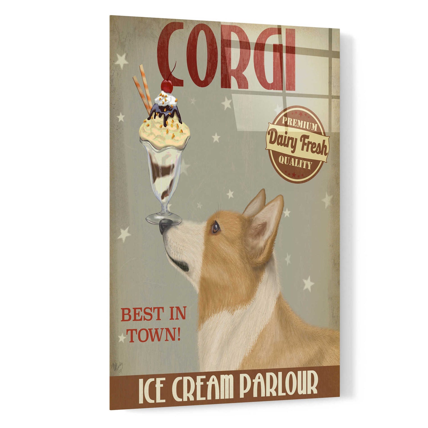 Epic Art 'Corgi, Tan, Ice Cream' by Fab Funky, Acrylic Glass Wall Art,16x24