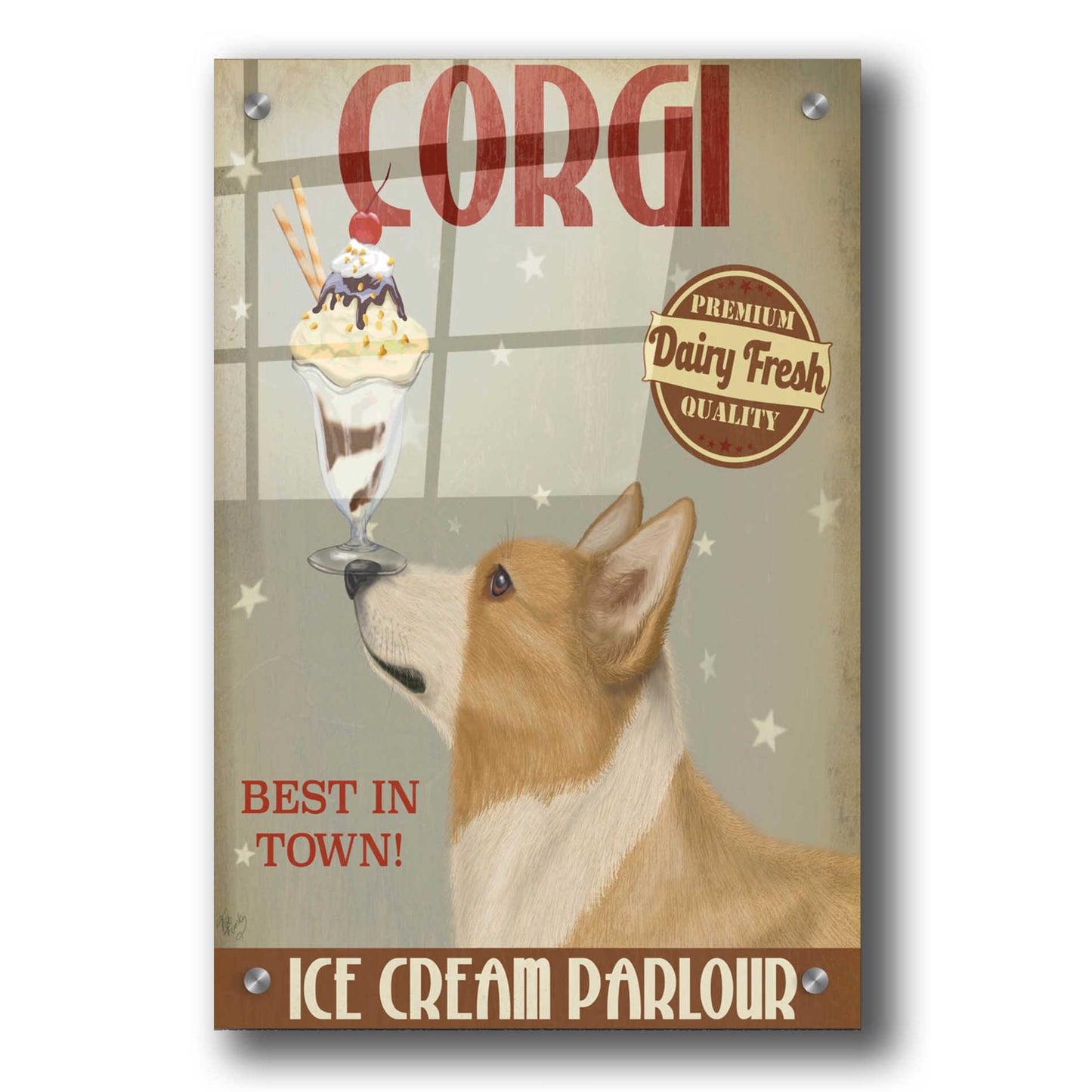 Epic Art 'Corgi, Tan, Ice Cream' by Fab Funky, Acrylic Glass Wall Art,24x36