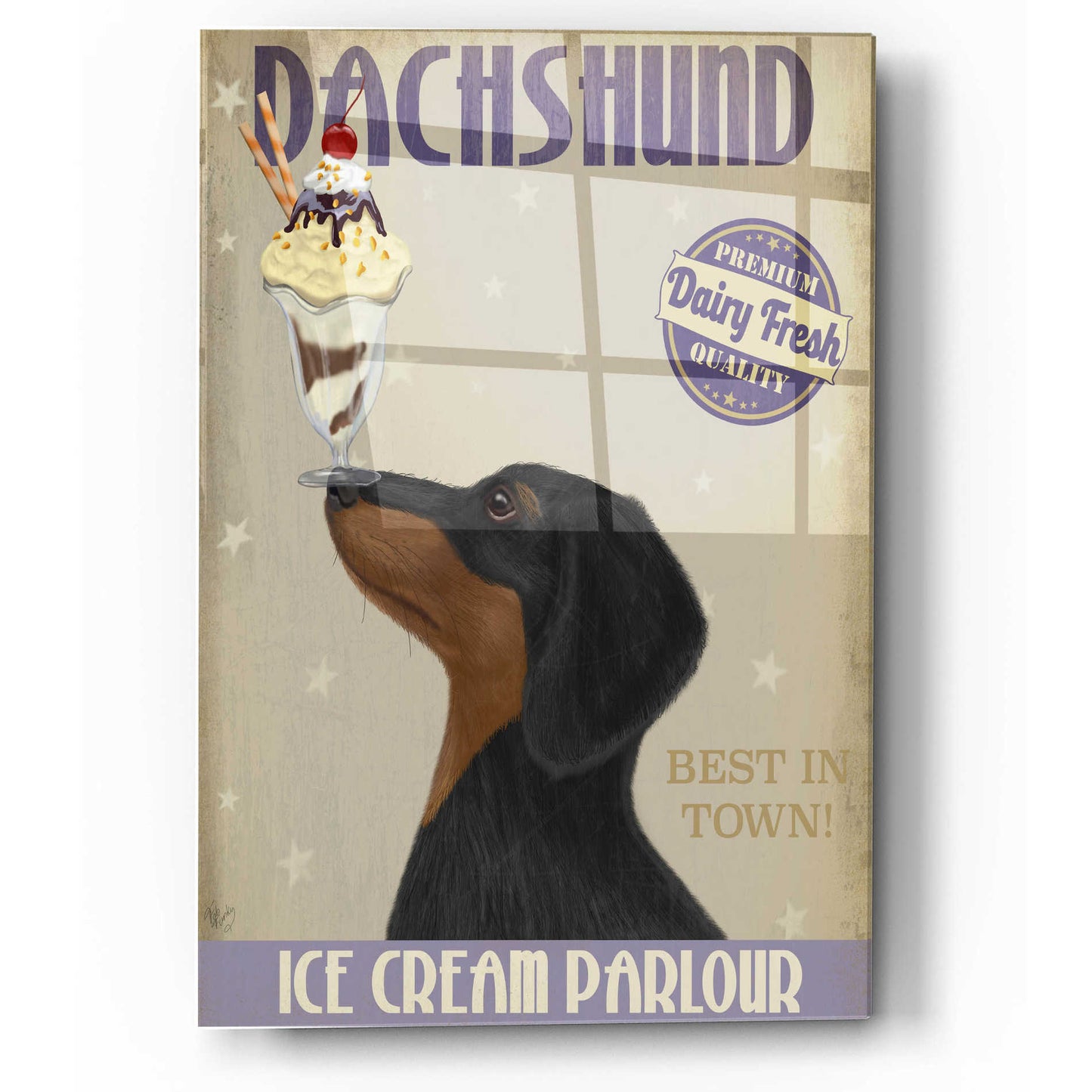 Epic Art 'Dachshund, Black and Tan, Ice Cream' by Fab Funky, Acrylic Glass Wall Art,12x16