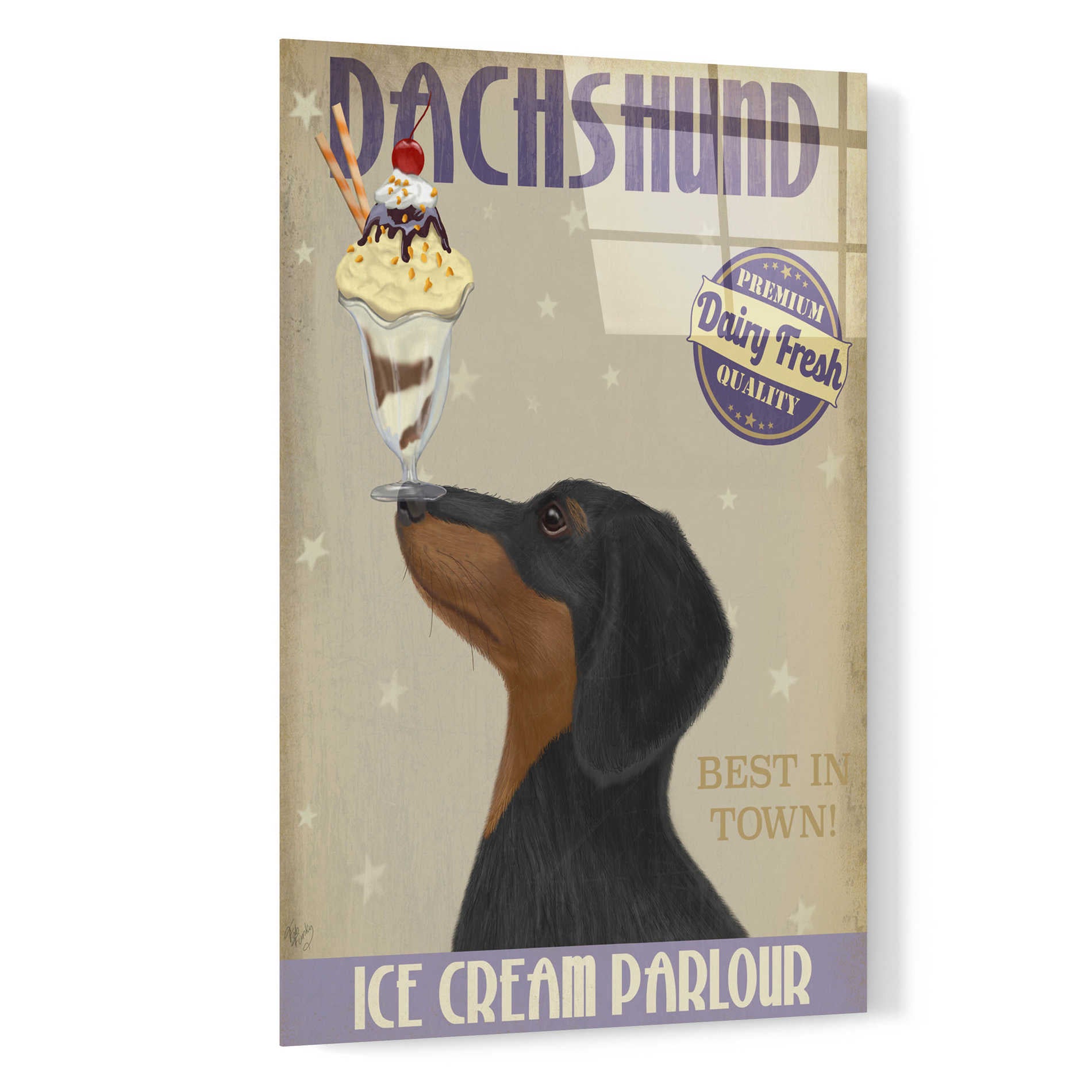 Epic Art 'Dachshund, Black and Tan, Ice Cream' by Fab Funky, Acrylic Glass Wall Art,16x24