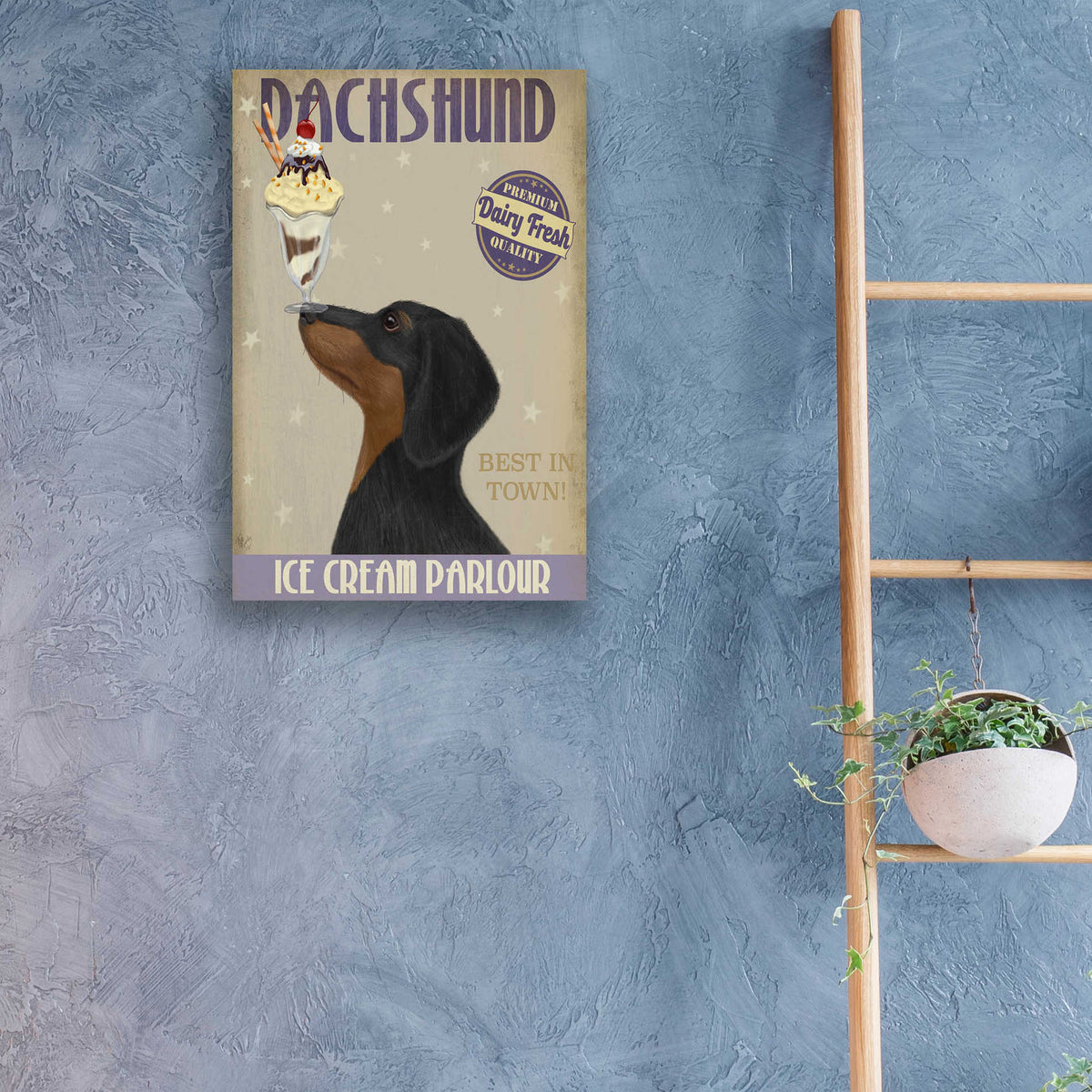 Epic Art 'Dachshund, Black and Tan, Ice Cream' by Fab Funky, Acrylic Glass Wall Art,16x24