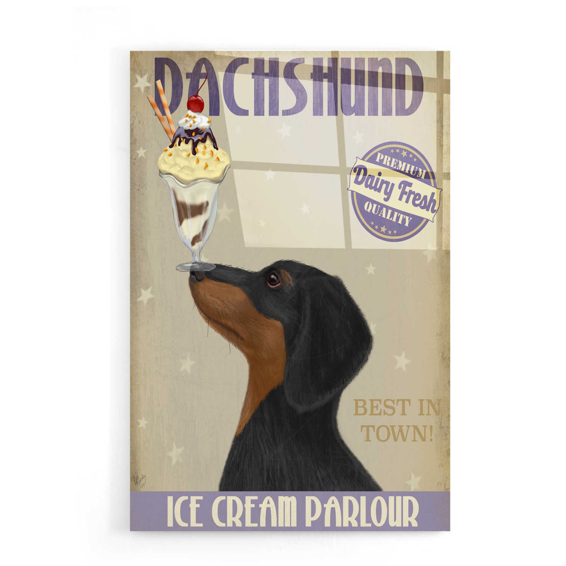 Epic Art 'Dachshund, Black and Tan, Ice Cream' by Fab Funky, Acrylic Glass Wall Art,16x24