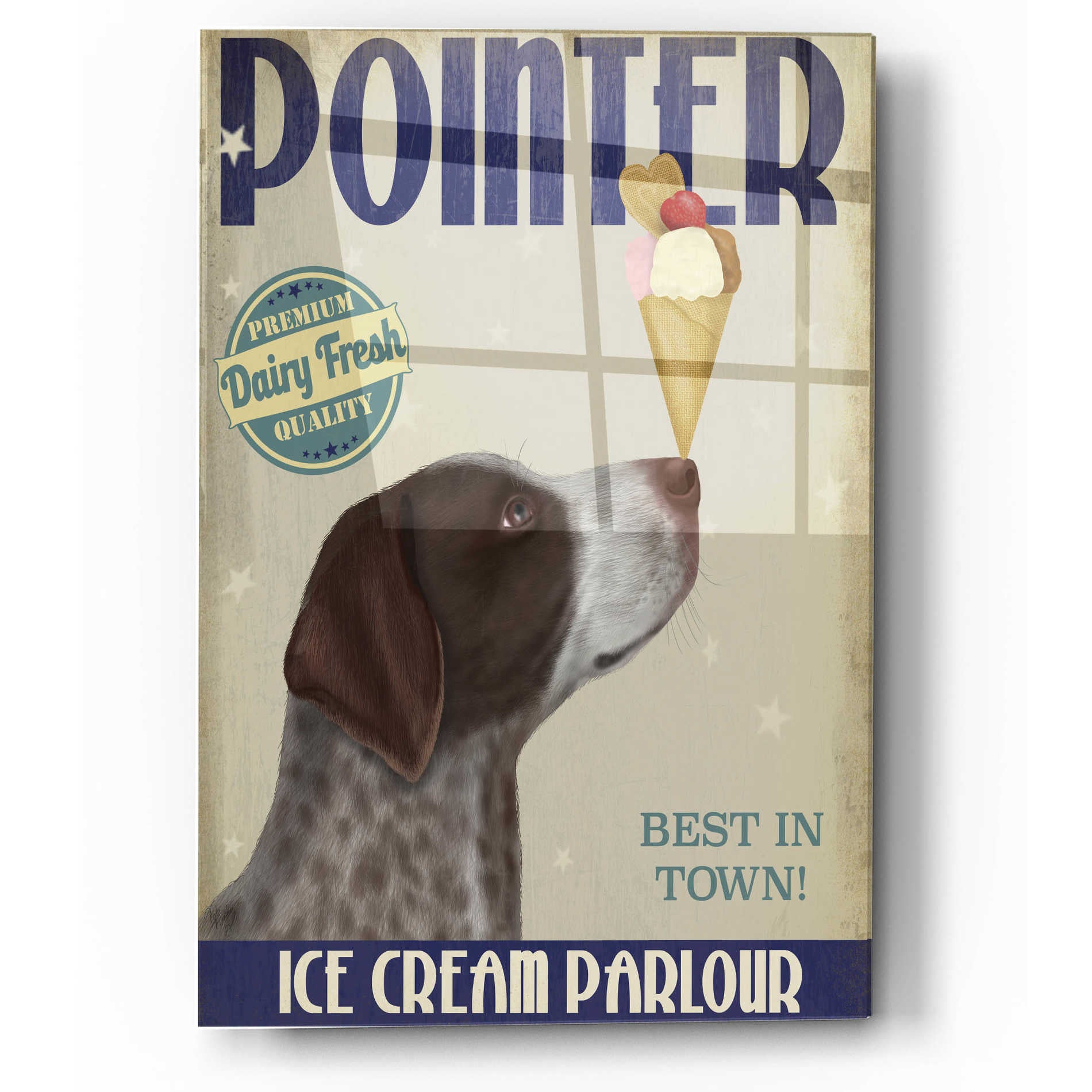 Epic Art 'German Shorthaired Pointer Ice Cream' by Fab Funky, Acrylic Glass Wall Art,12x16