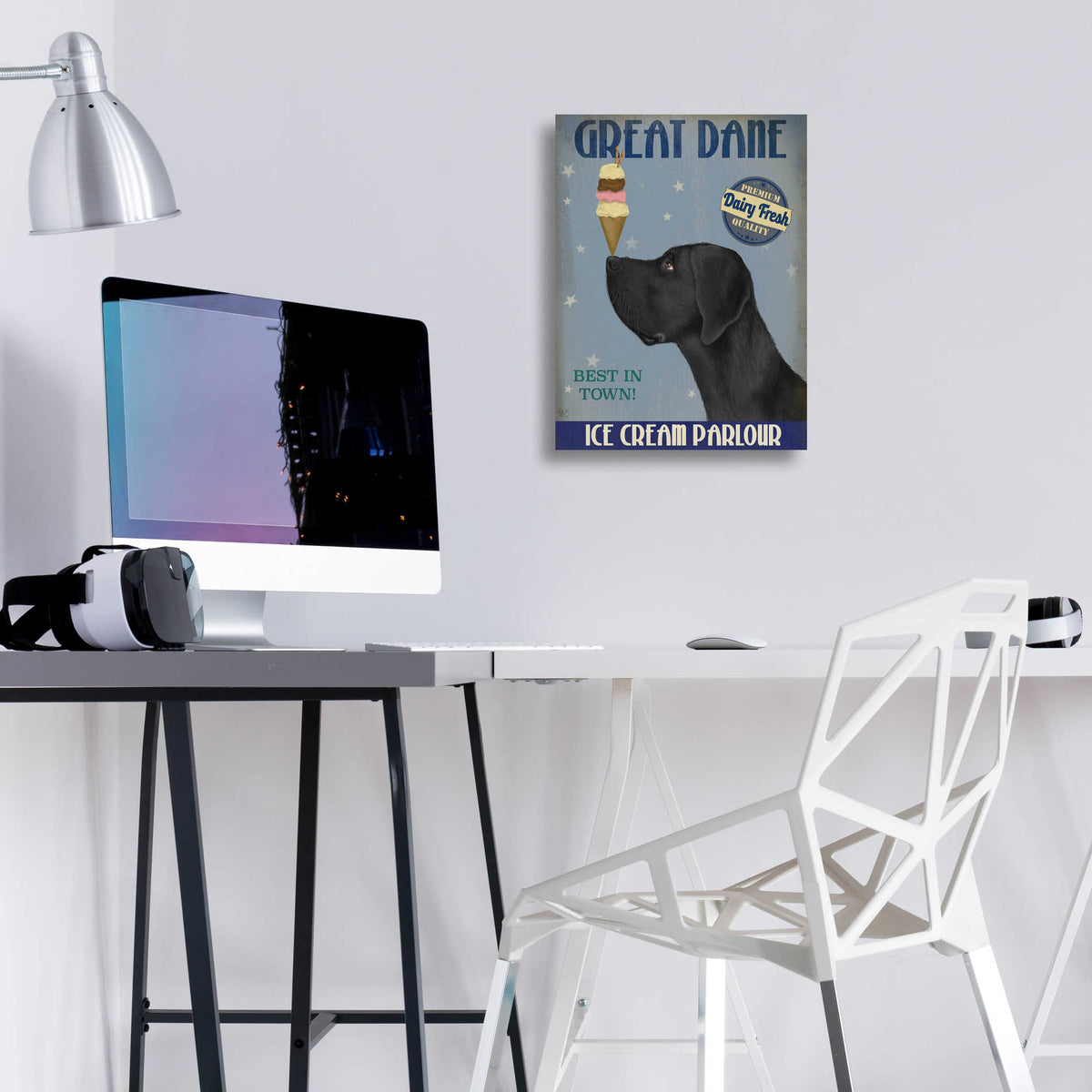 Epic Art 'Great Dane, Black, Ice Cream' by Fab Funky, Acrylic Glass Wall Art,12x16