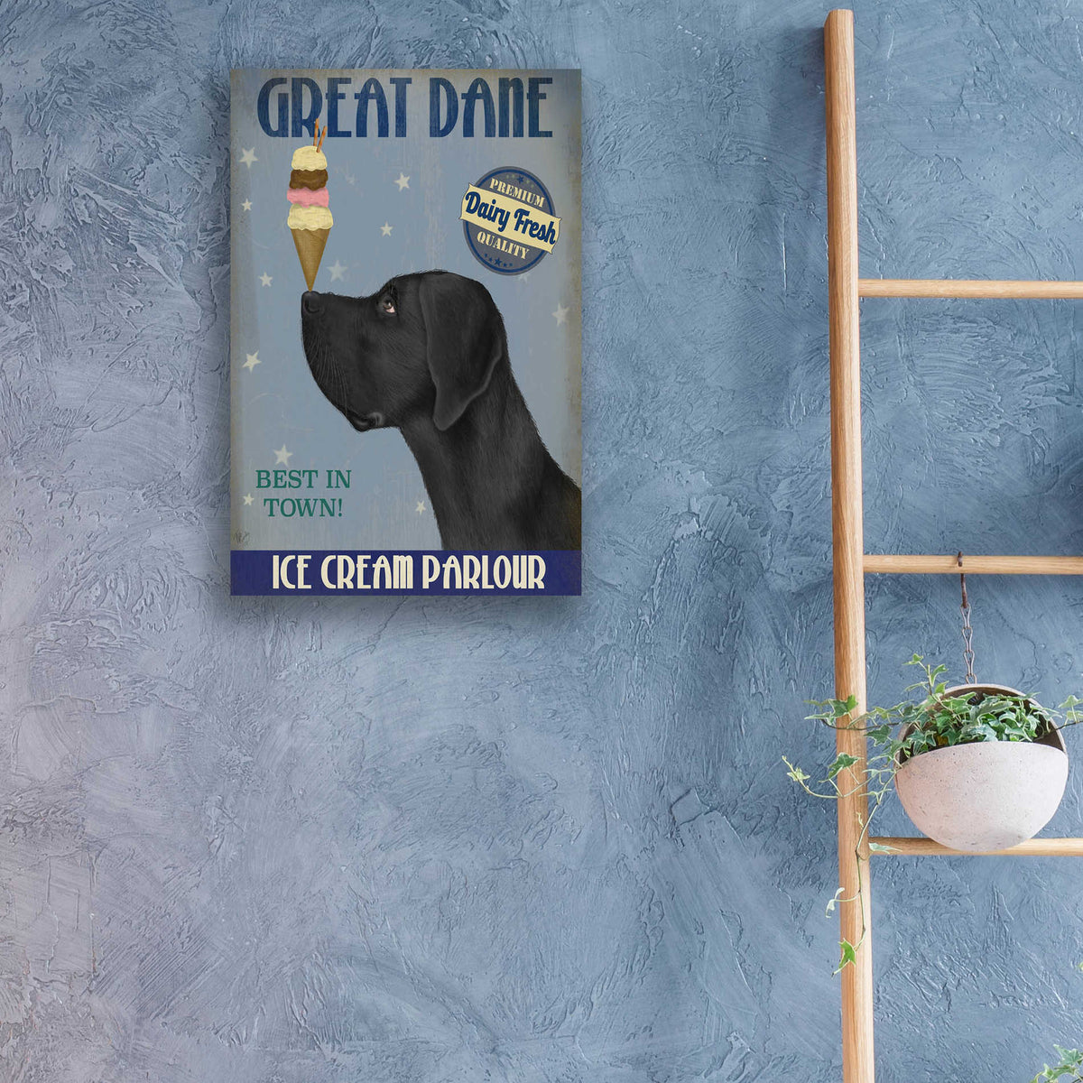 Epic Art 'Great Dane, Black, Ice Cream' by Fab Funky, Acrylic Glass Wall Art,16x24