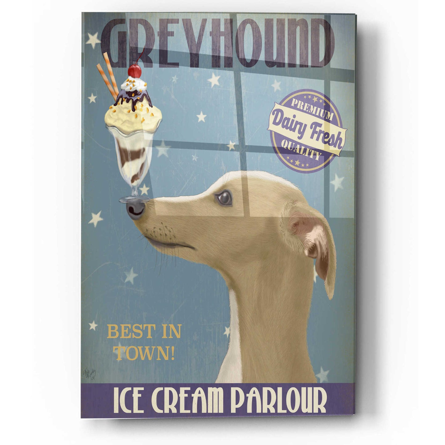 Epic Art 'Greyhound, Tan, Ice Cream' by Fab Funky, Acrylic Glass Wall Art,12x16