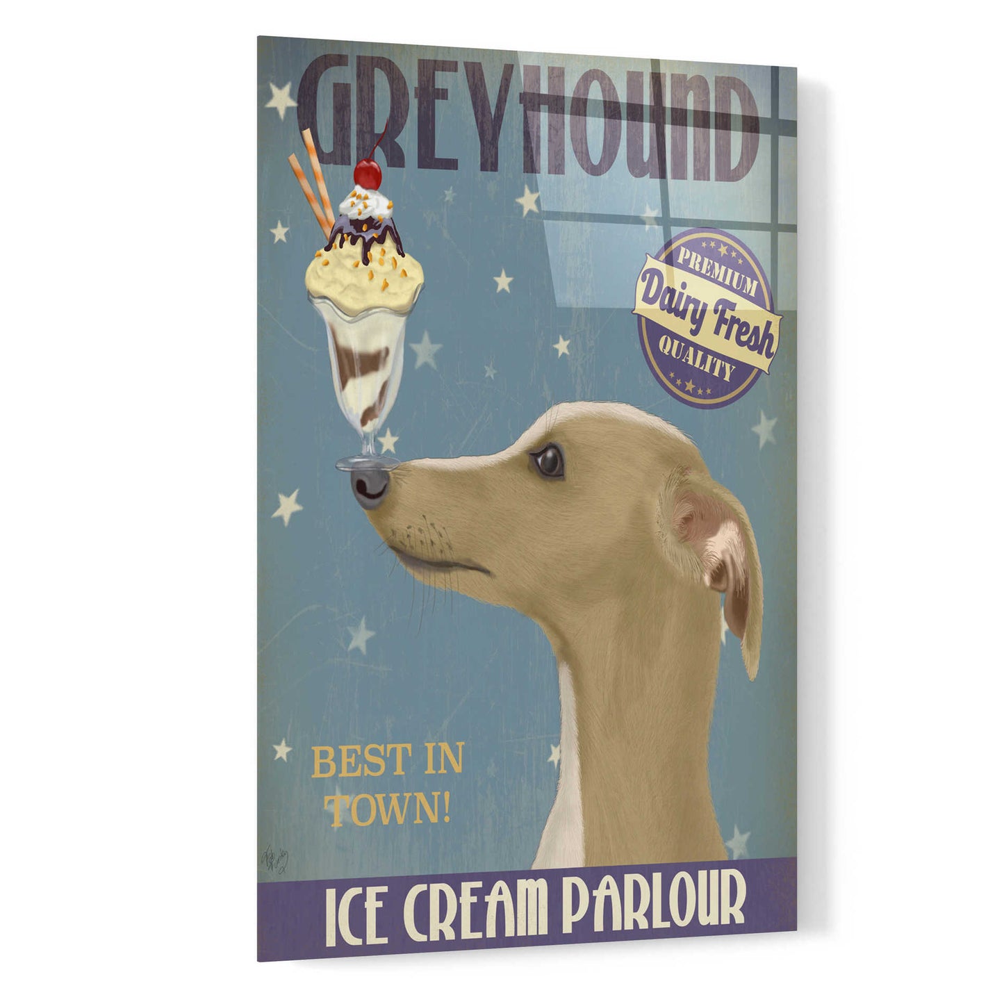 Epic Art 'Greyhound, Tan, Ice Cream' by Fab Funky, Acrylic Glass Wall Art,16x24