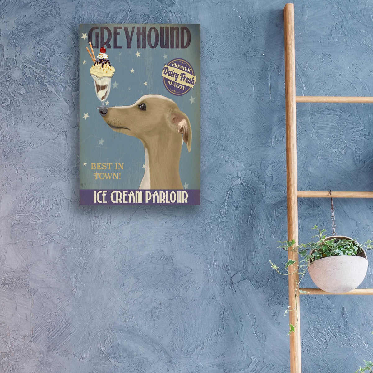 Epic Art 'Greyhound, Tan, Ice Cream' by Fab Funky, Acrylic Glass Wall Art,16x24