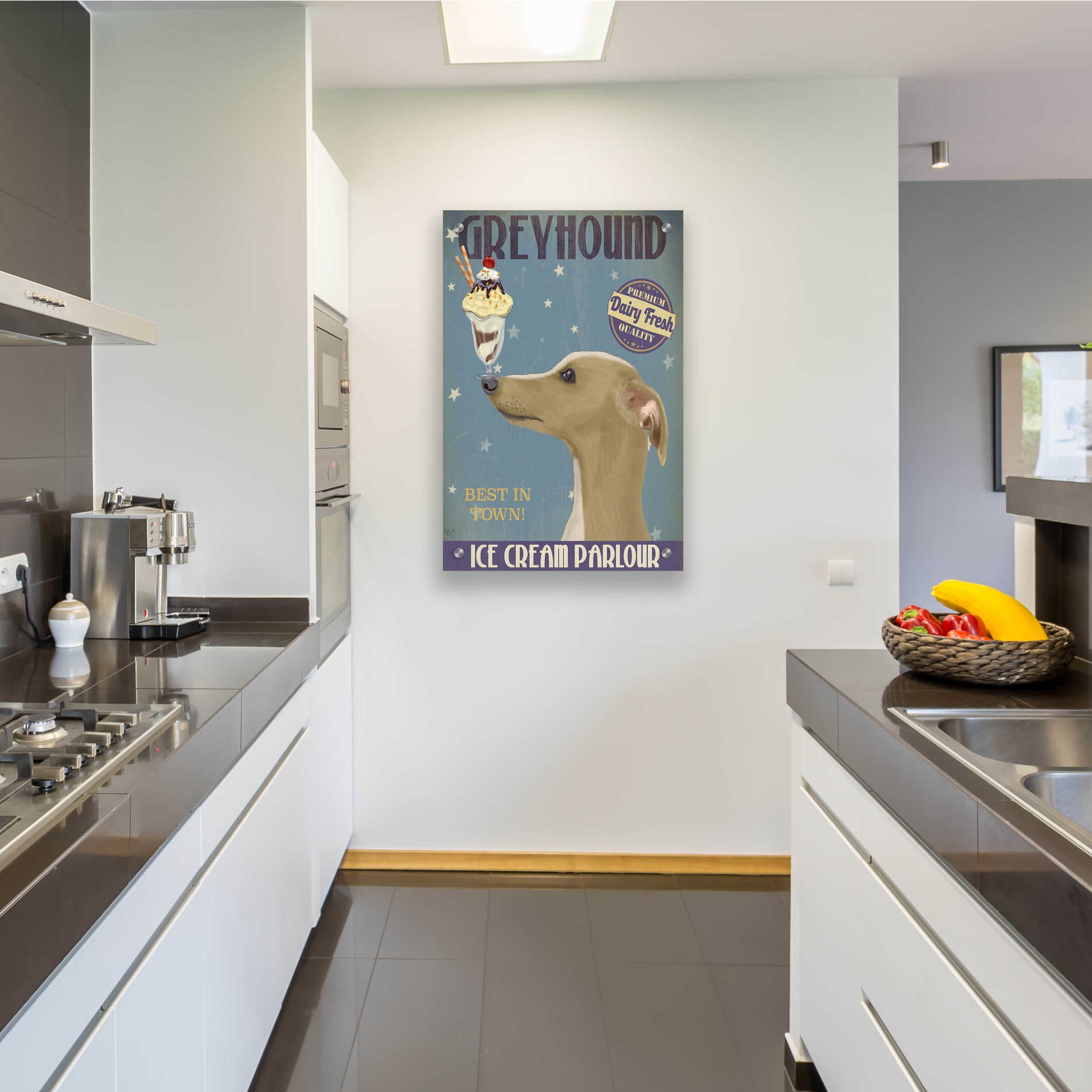 Epic Art 'Greyhound, Tan, Ice Cream' by Fab Funky, Acrylic Glass Wall Art,24x36