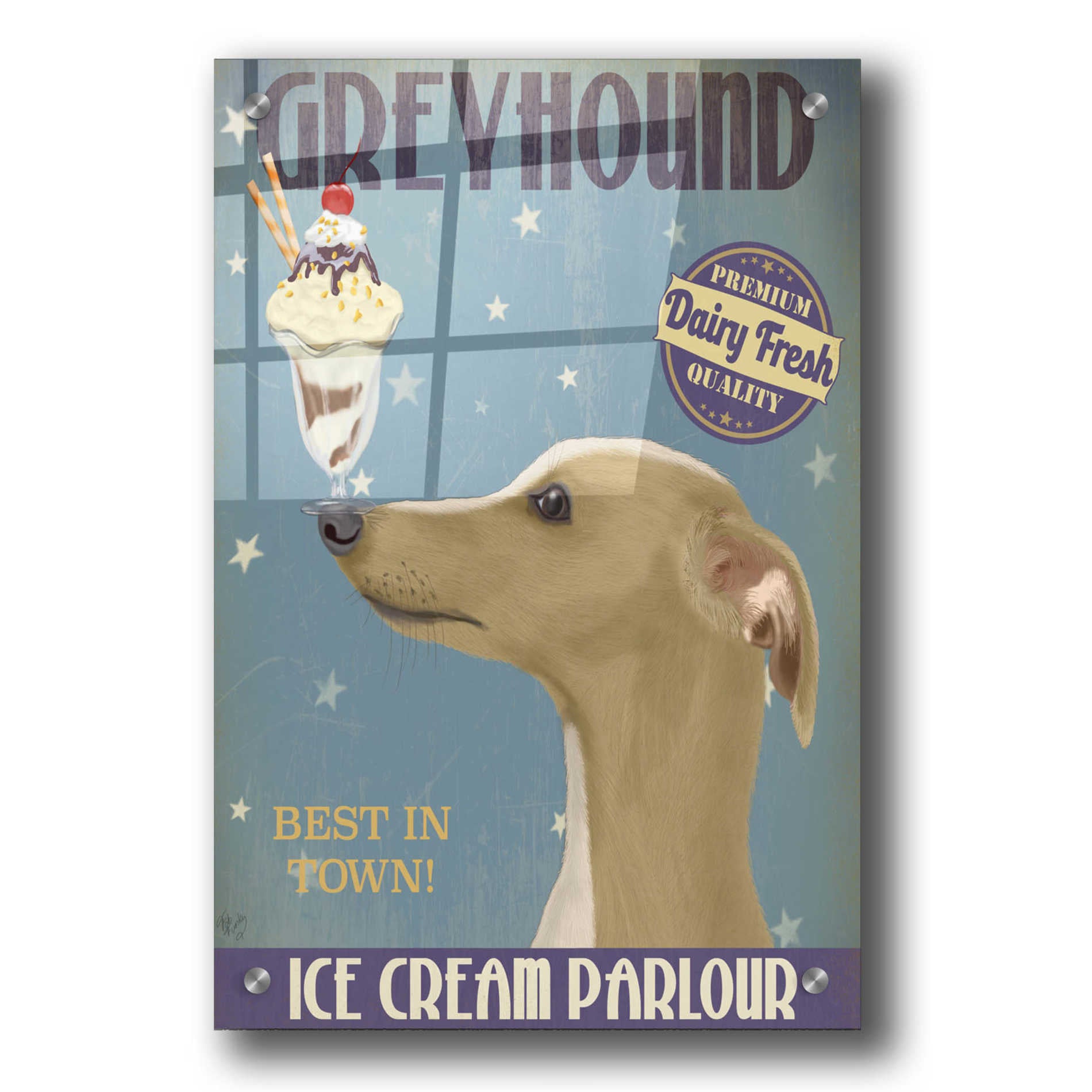 Epic Art 'Greyhound, Tan, Ice Cream' by Fab Funky, Acrylic Glass Wall Art,24x36