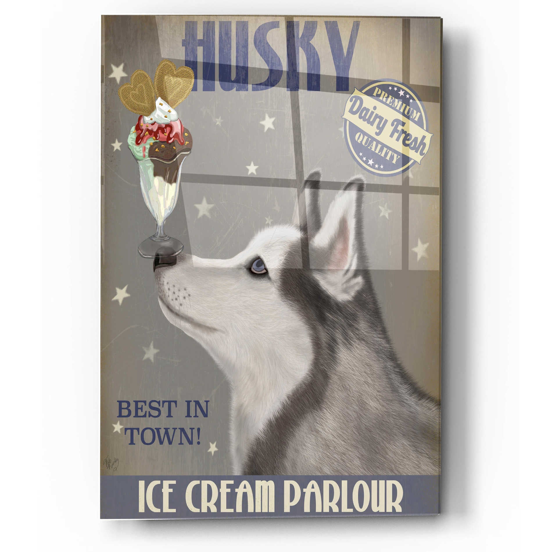 Epic Art 'Husky Ice Cream' by Fab Funky, Acrylic Glass Wall Art,12x16