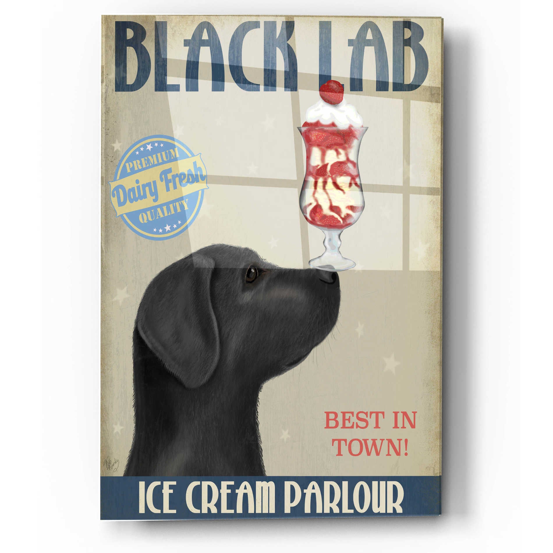 Epic Art 'Black Labrador Ice Cream' by Fab Funky, Acrylic Glass Wall Art,12x16