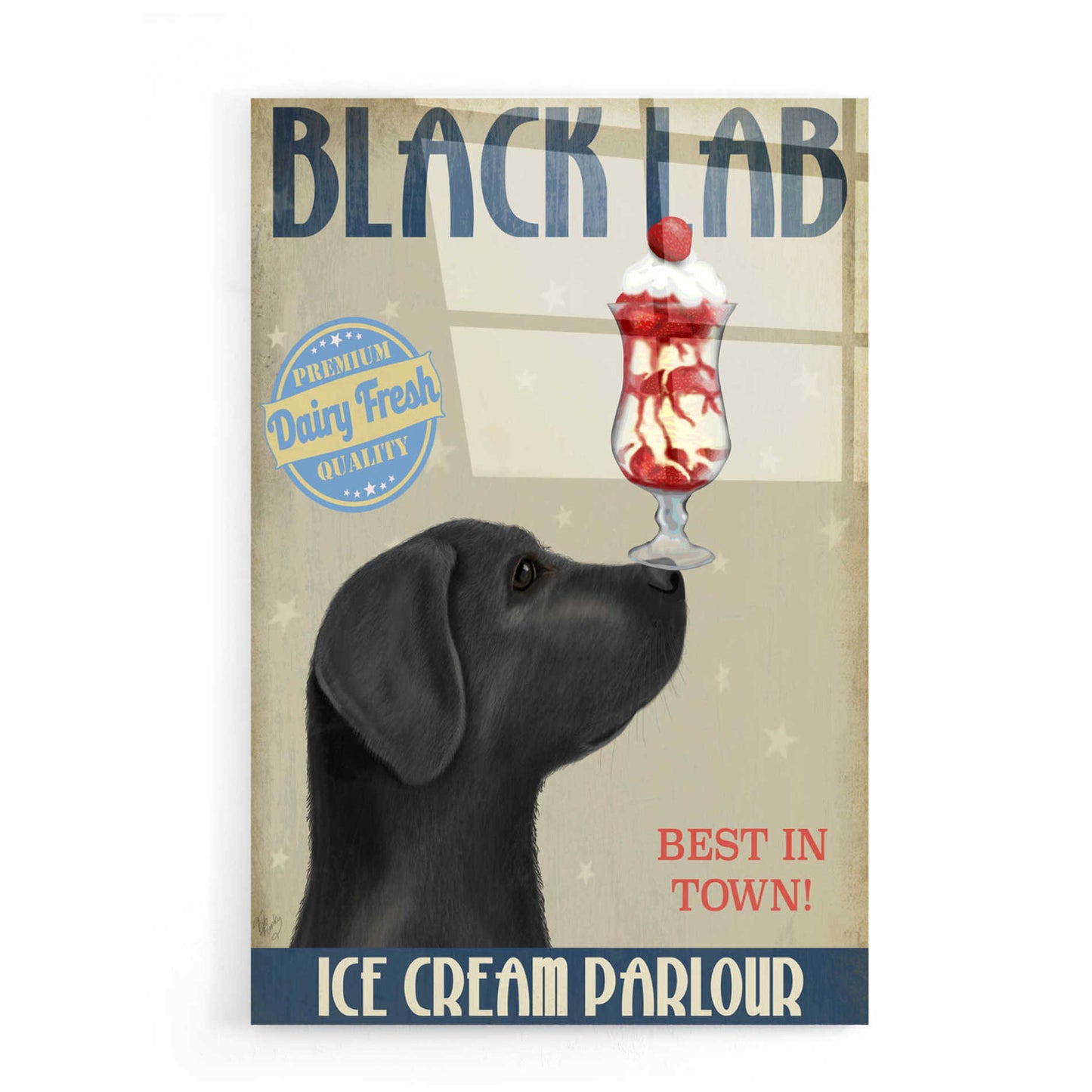 Epic Art 'Black Labrador Ice Cream' by Fab Funky, Acrylic Glass Wall Art,16x24