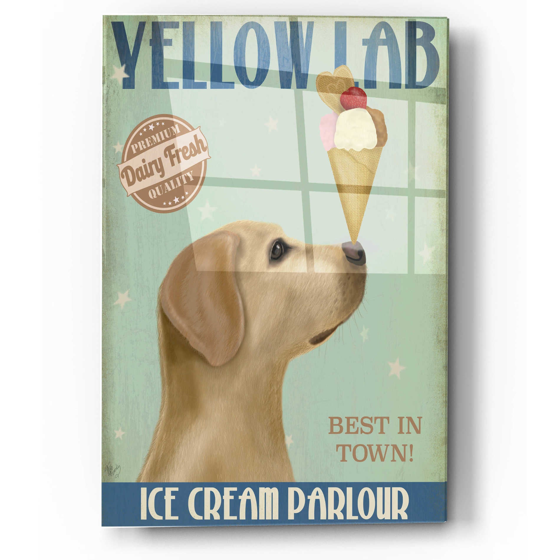 Epic Art 'Yellow Labrador Ice Cream' by Fab Funky, Acrylic Glass Wall Art,12x16