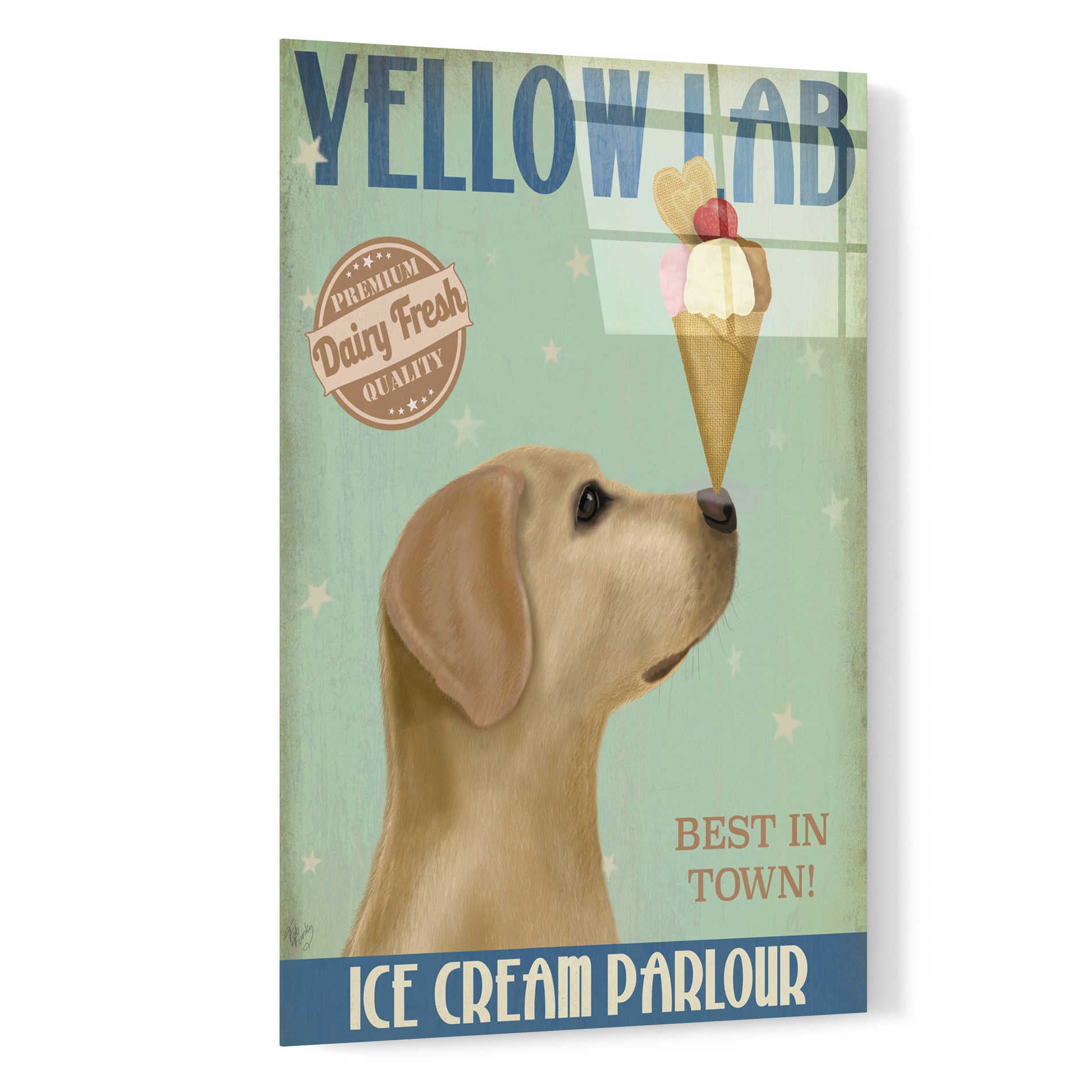Epic Art 'Yellow Labrador Ice Cream' by Fab Funky, Acrylic Glass Wall Art,16x24