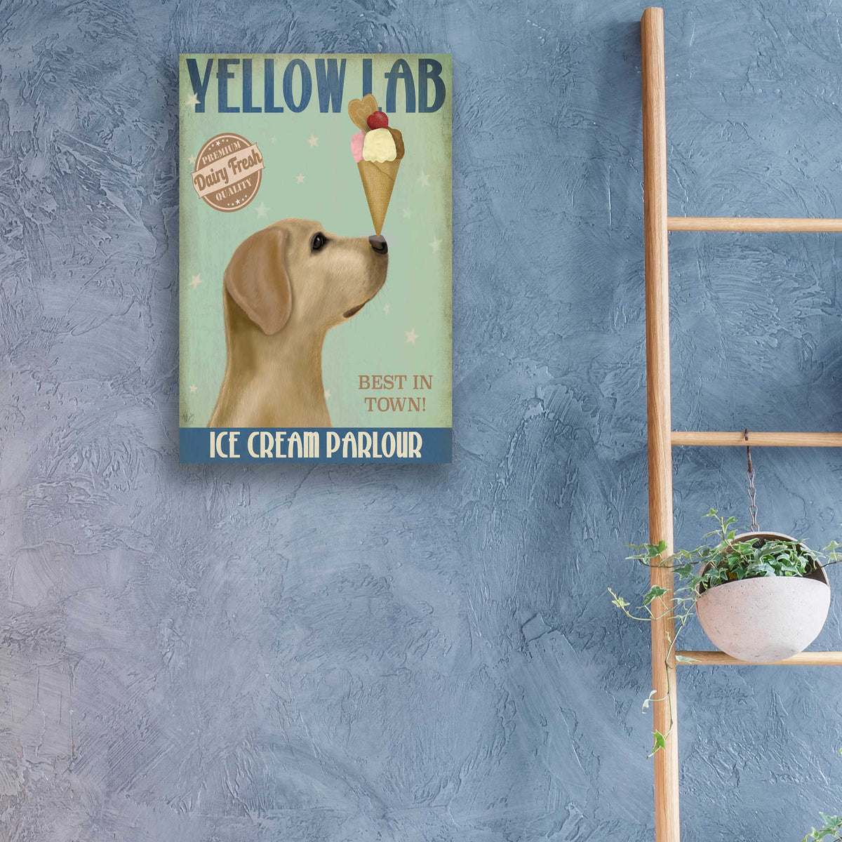 Epic Art 'Yellow Labrador Ice Cream' by Fab Funky, Acrylic Glass Wall Art,16x24