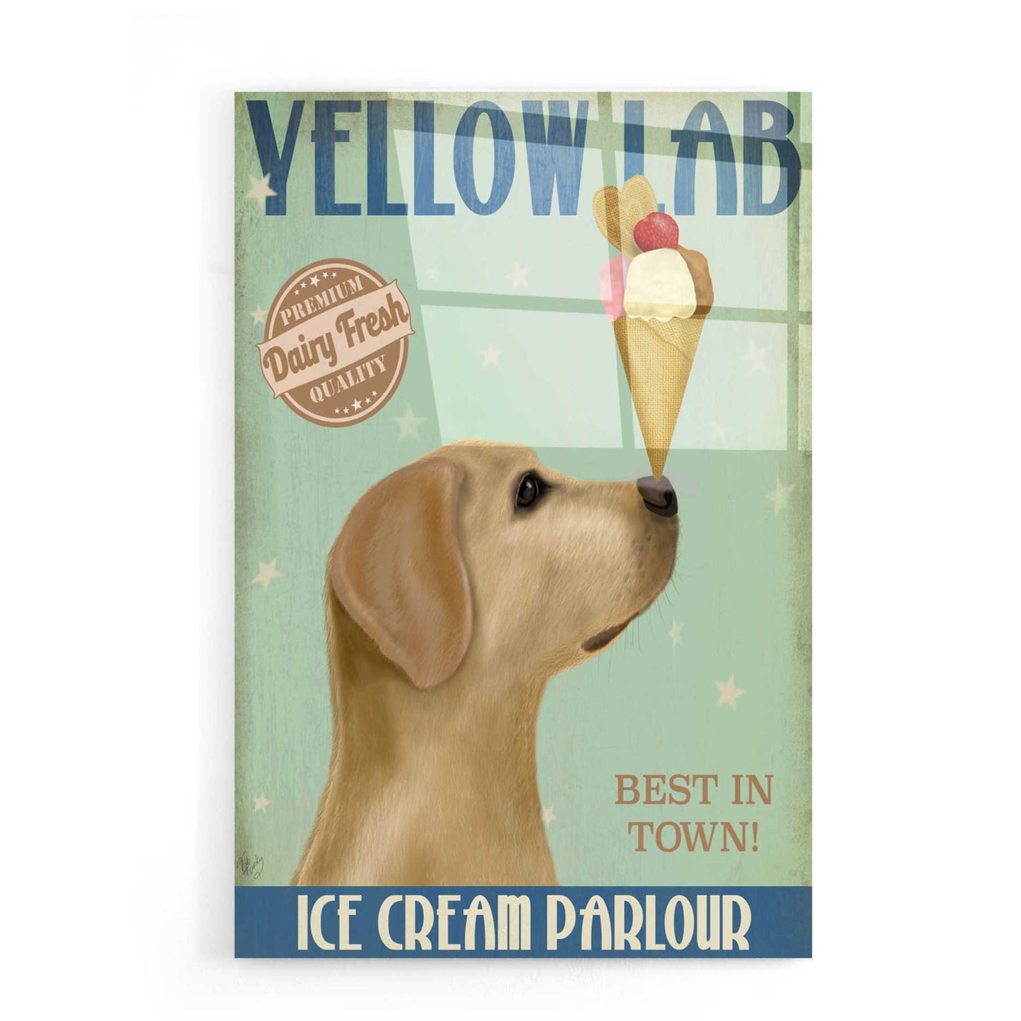 Epic Art 'Yellow Labrador Ice Cream' by Fab Funky, Acrylic Glass Wall Art,16x24