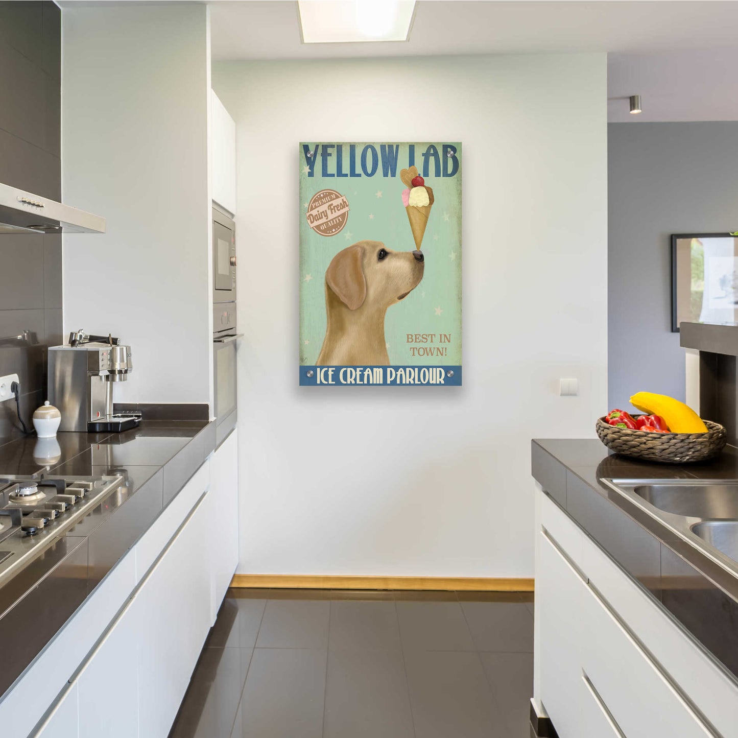 Epic Art 'Yellow Labrador Ice Cream' by Fab Funky, Acrylic Glass Wall Art,24x36