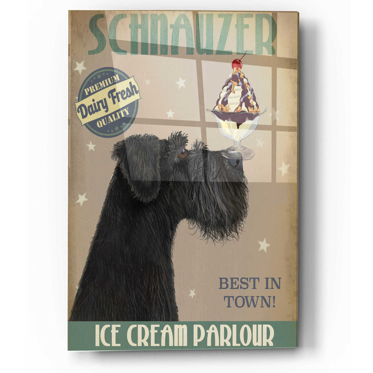 Epic Art 'Schnauzer, Black, Ice Cream' by Fab Funky, Acrylic Glass Wall Art