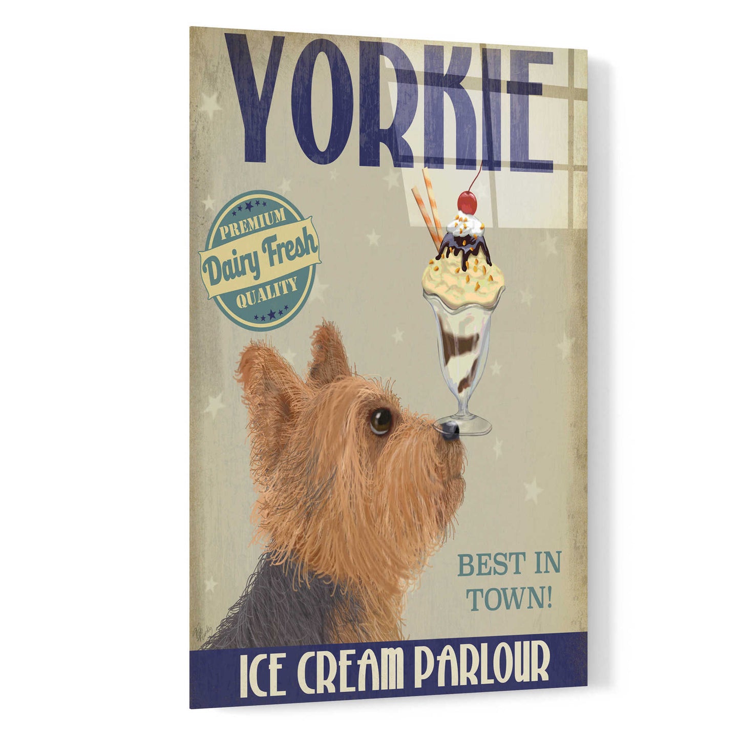 Epic Art 'Yorkshire Terrier Ice Cream' by Fab Funky, Acrylic Glass Wall Art,16x24