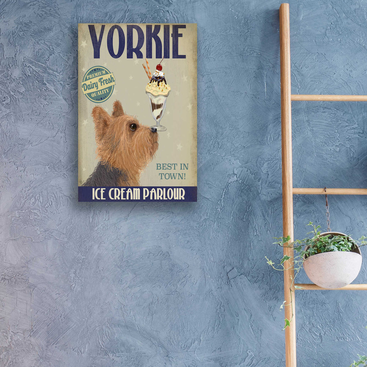 Epic Art 'Yorkshire Terrier Ice Cream' by Fab Funky, Acrylic Glass Wall Art,16x24