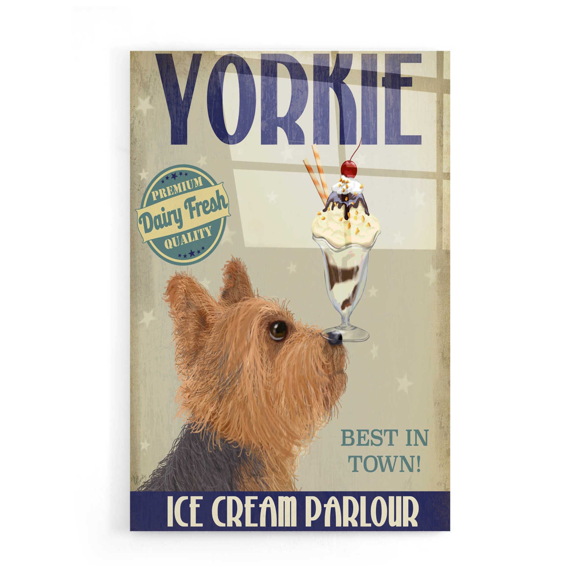 Epic Art 'Yorkshire Terrier Ice Cream' by Fab Funky, Acrylic Glass Wall Art,16x24