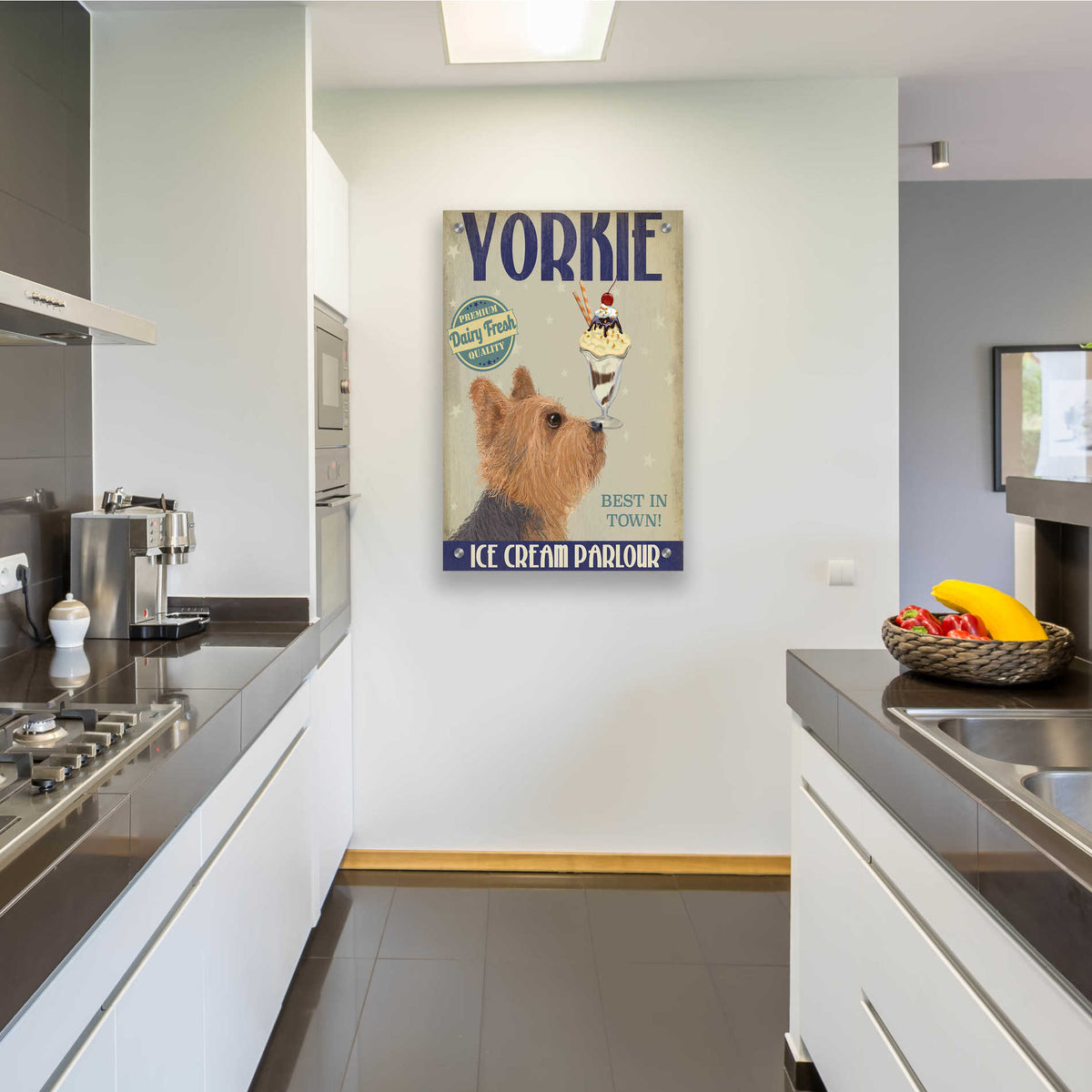 Epic Art 'Yorkshire Terrier Ice Cream' by Fab Funky, Acrylic Glass Wall Art,24x36