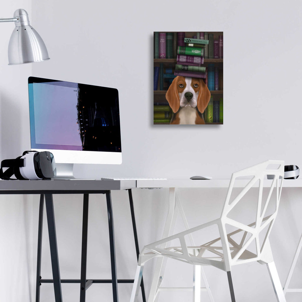 Epic Art 'Beagle and Books' by Fab Funky, Acrylic Glass Wall Art,12x16