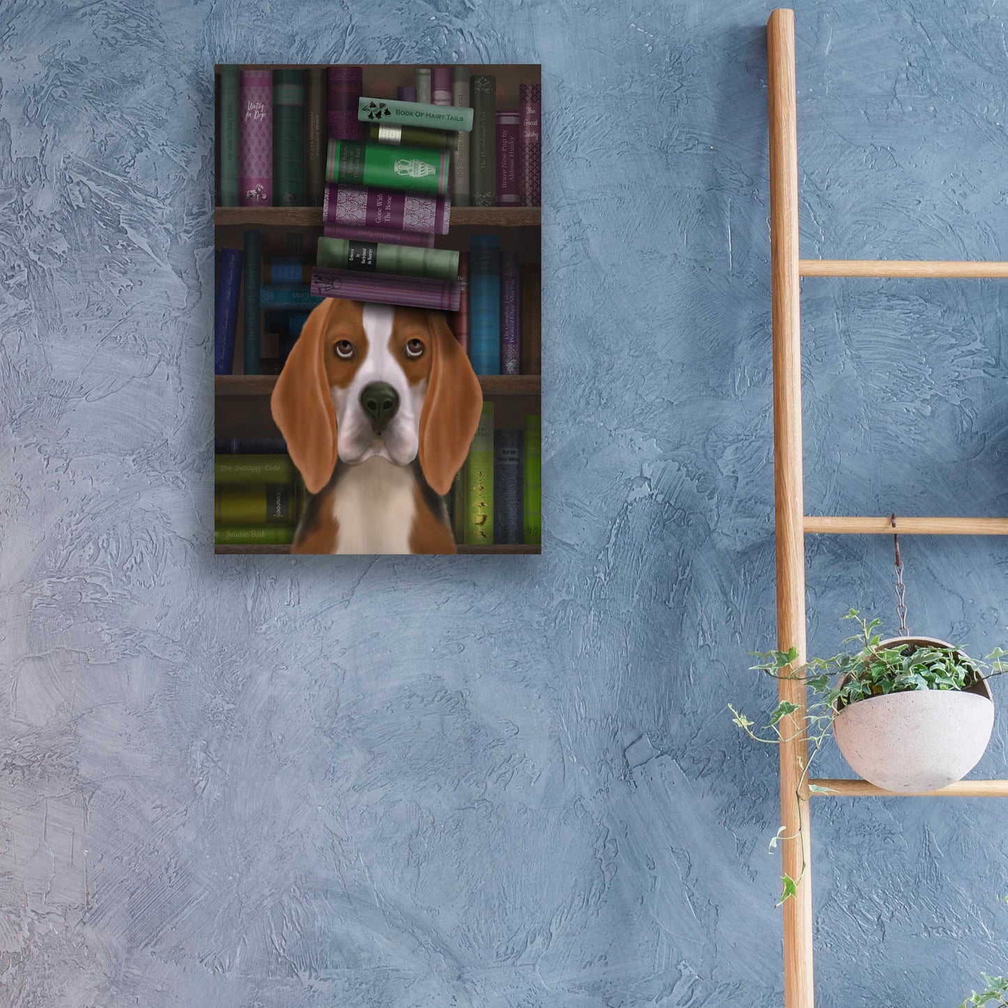 Epic Art 'Beagle and Books' by Fab Funky, Acrylic Glass Wall Art,16x24