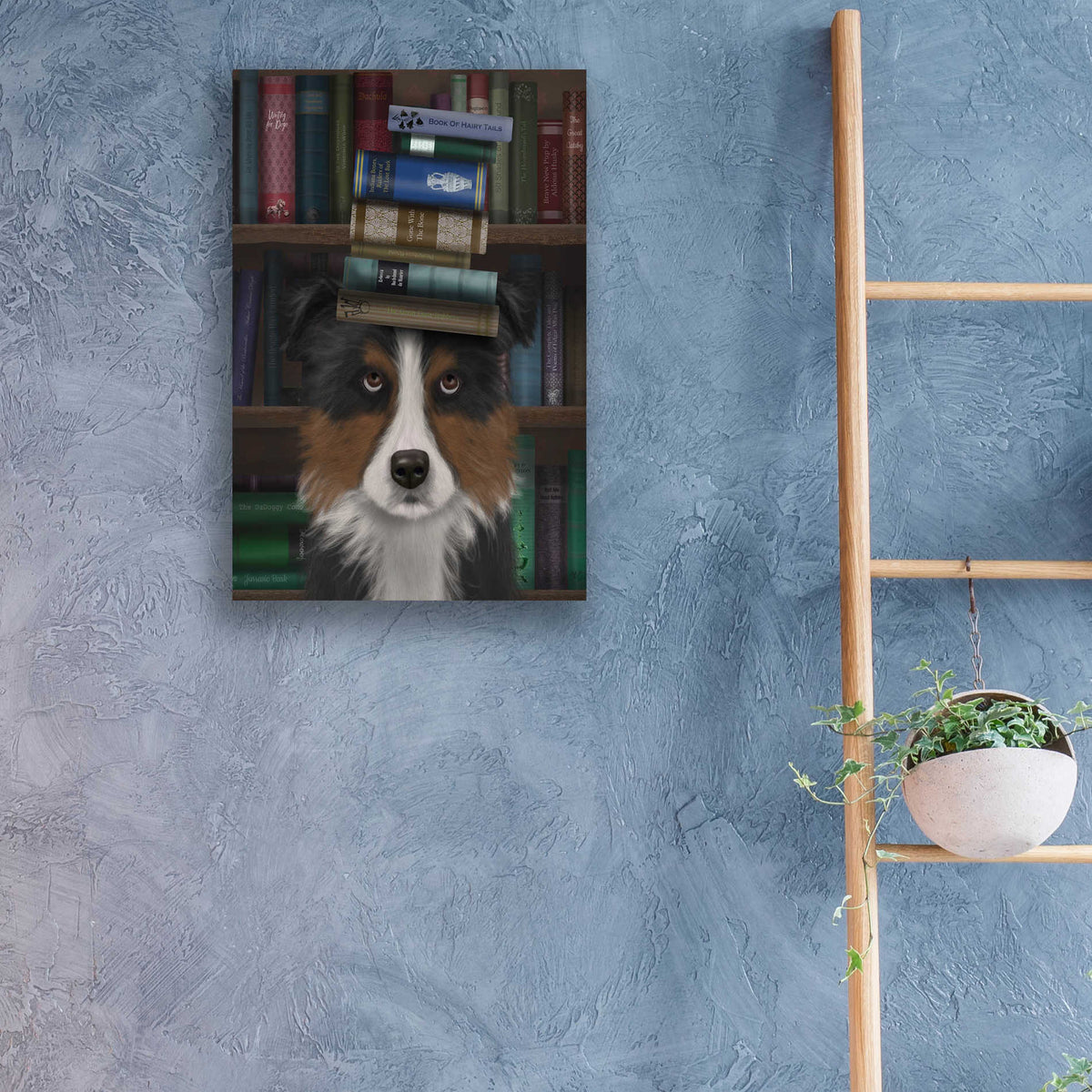 Epic Art 'Border Collie, Tricolour, and Books' by Fab Funky, Acrylic Glass Wall Art,16x24