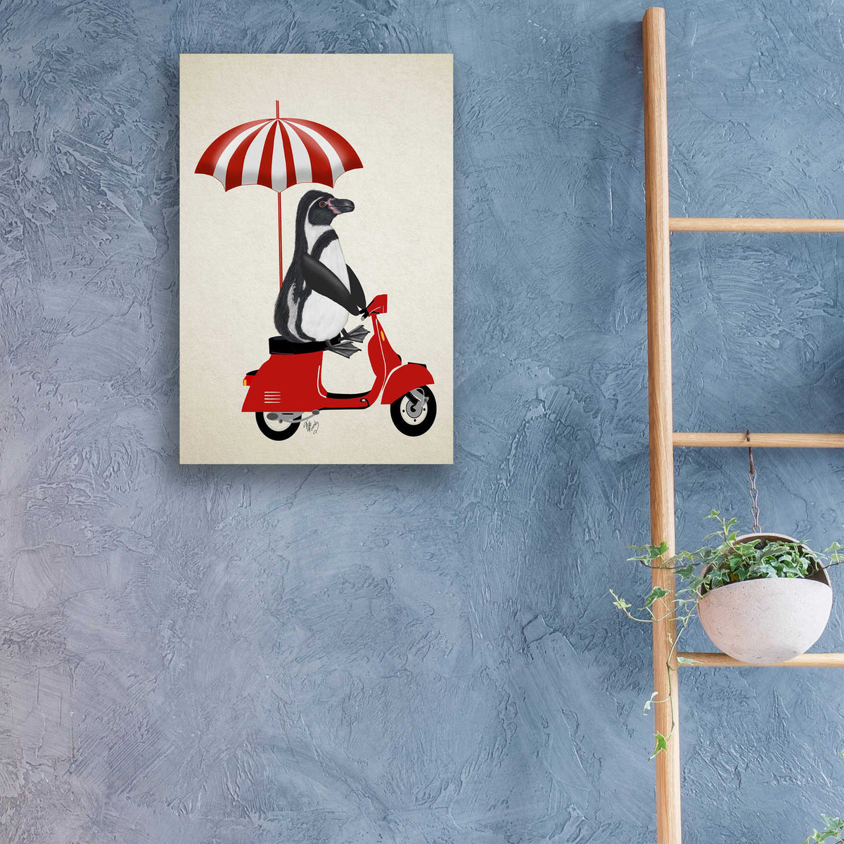 Epic Art 'Penguin On Red Moped' by Fab Funky, Acrylic Glass Wall Art,16x24