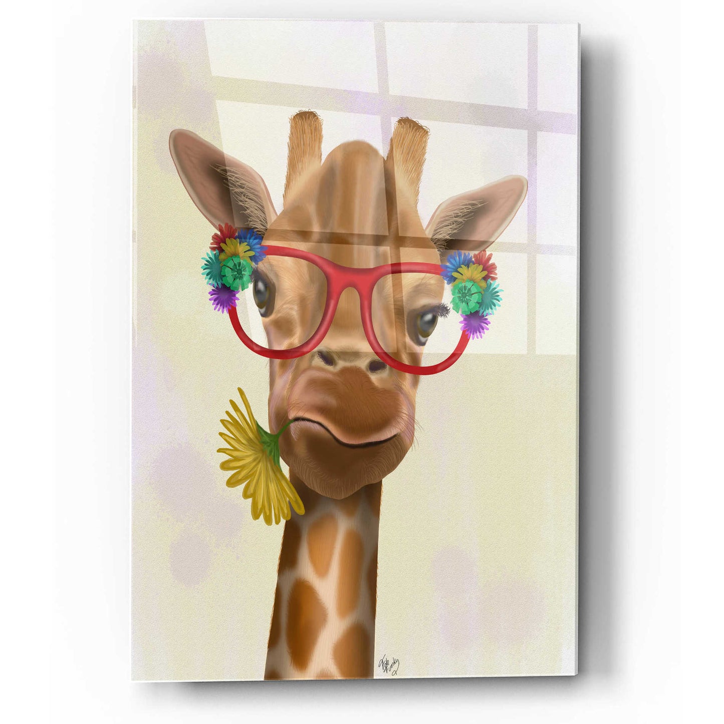 Epic Art 'Giraffe and Flower Glasses 3' by Fab Funky, Acrylic Glass Wall Art,12x16