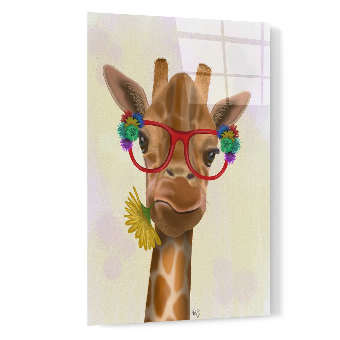 Epic Art 'Giraffe and Flower Glasses 3' by Fab Funky, Acrylic Glass Wall Art,16x24