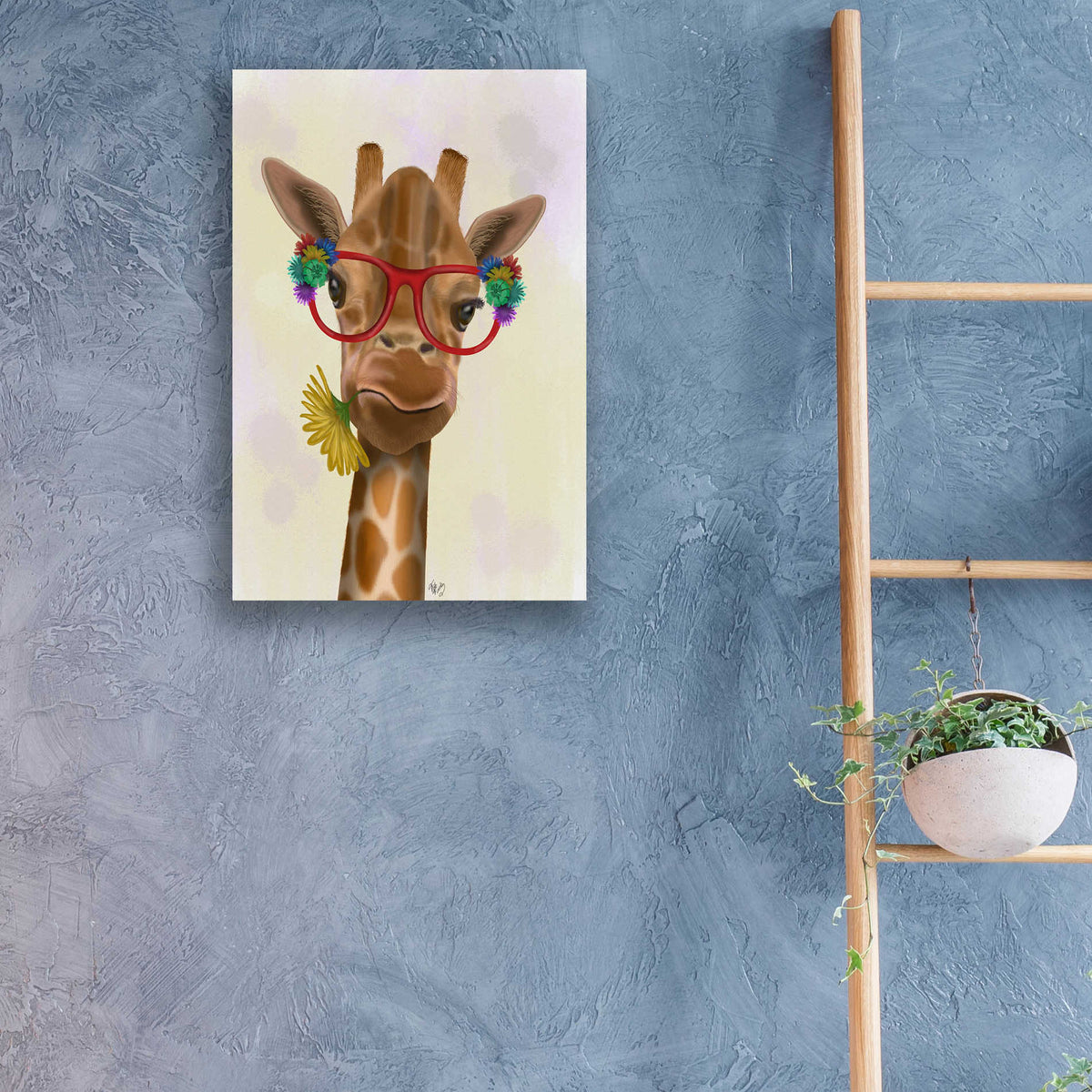 Epic Art 'Giraffe and Flower Glasses 3' by Fab Funky, Acrylic Glass Wall Art,16x24