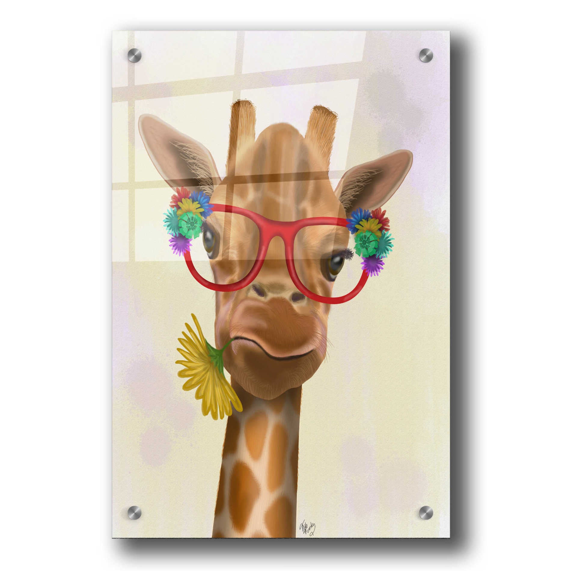 Epic Art 'Giraffe and Flower Glasses 3' by Fab Funky, Acrylic Glass Wall Art,24x36