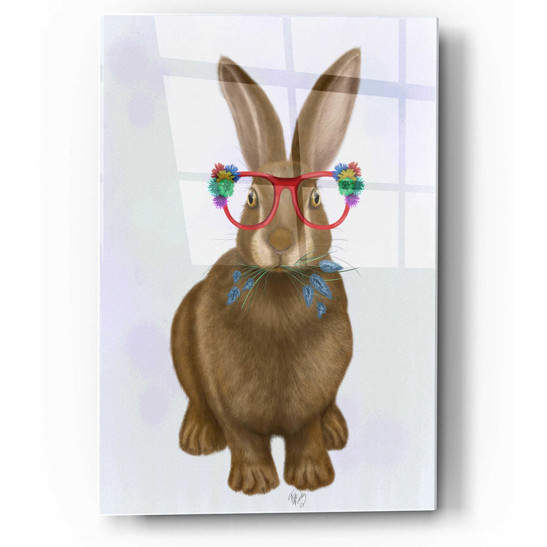 Epic Art 'Rabbit and Flower Glasses' by Fab Funky, Acrylic Glass Wall Art,12x16