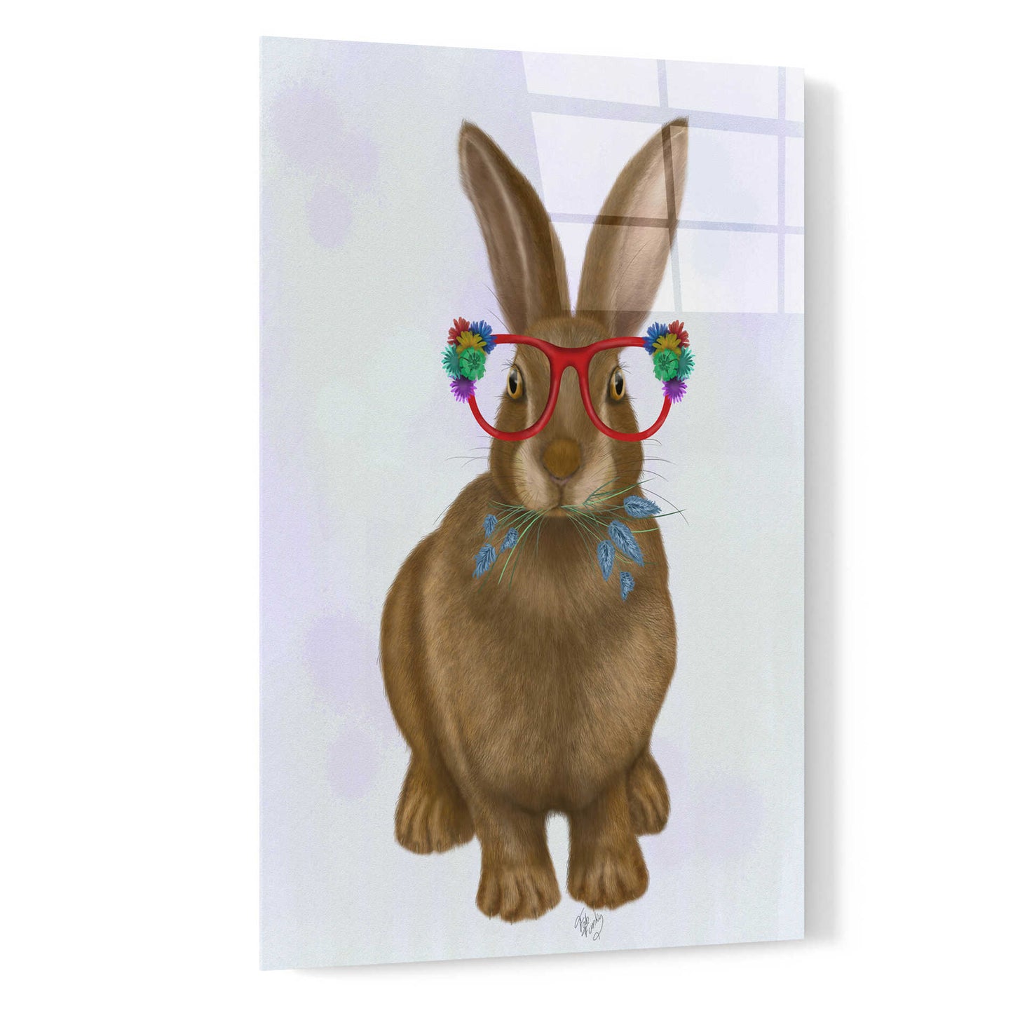 Epic Art 'Rabbit and Flower Glasses' by Fab Funky, Acrylic Glass Wall Art,16x24