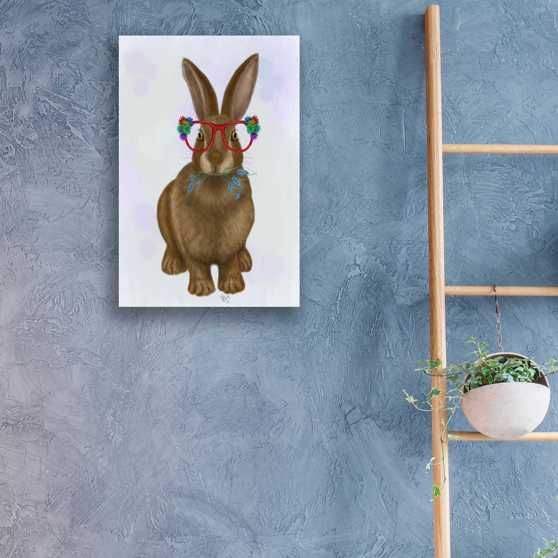 Epic Art 'Rabbit and Flower Glasses' by Fab Funky, Acrylic Glass Wall Art,16x24