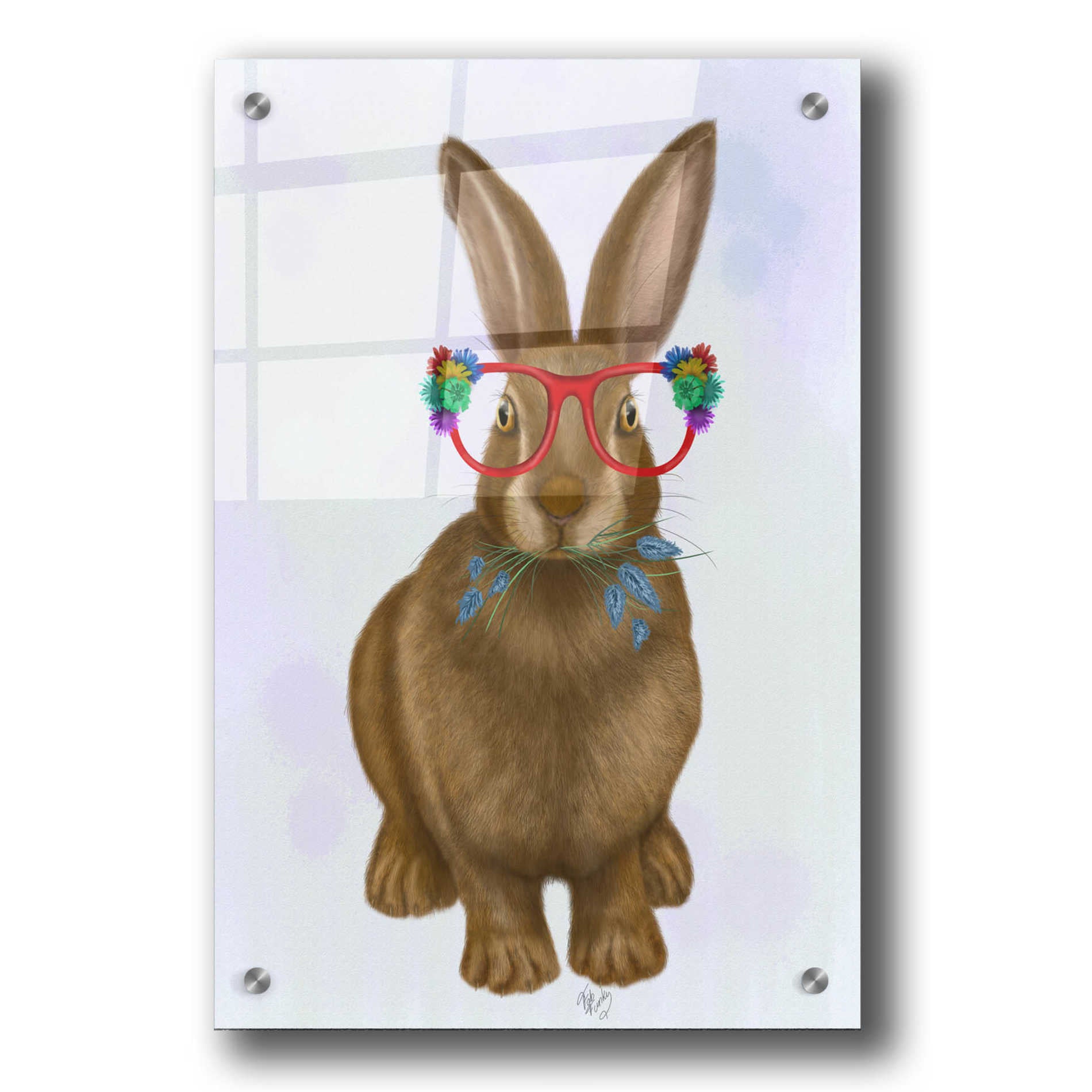 Epic Art 'Rabbit and Flower Glasses' by Fab Funky, Acrylic Glass Wall Art,24x36