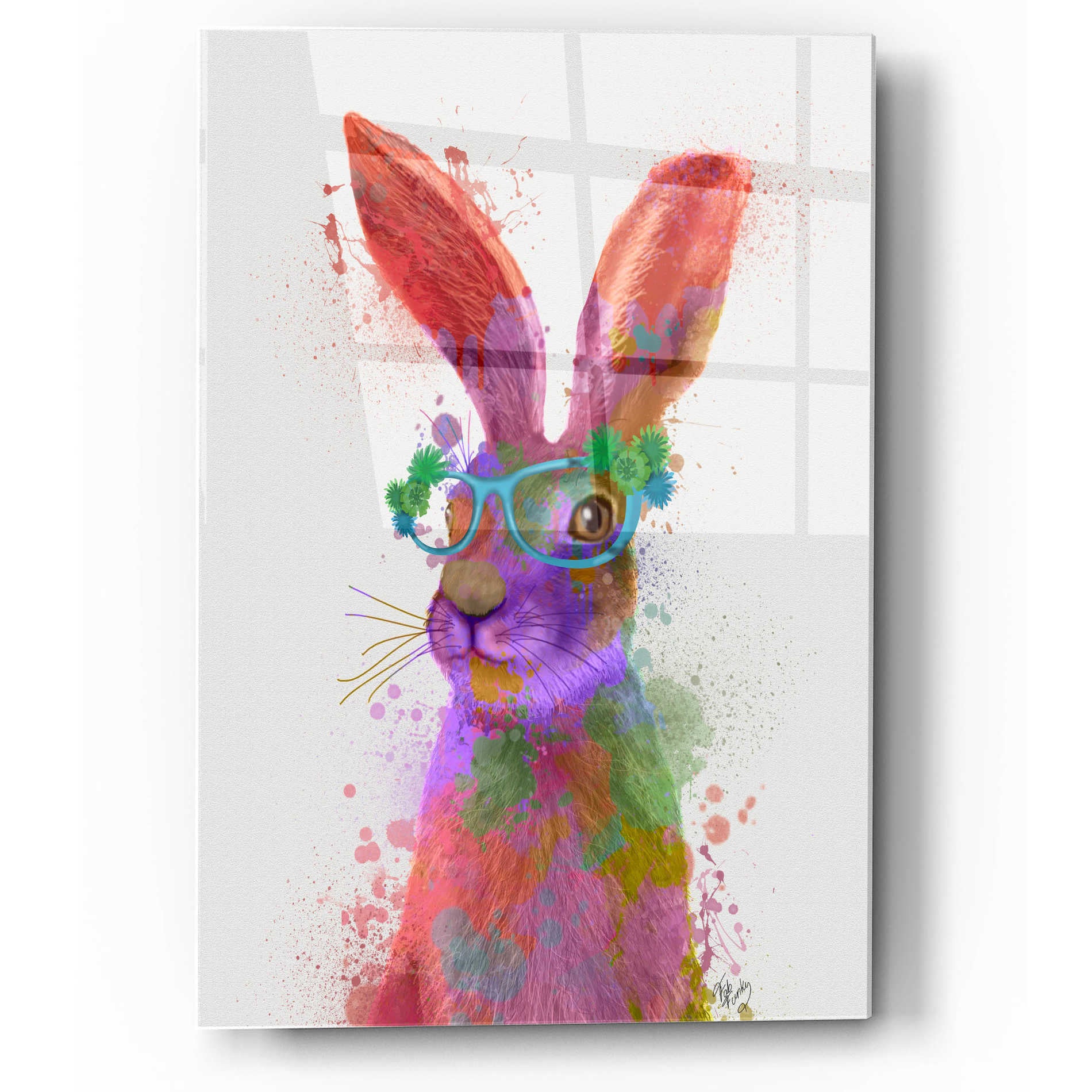 Epic Art 'Rainbow Splash Rabbit 2, Portrait' by Fab Funky, Acrylic Glass Wall Art,12x16