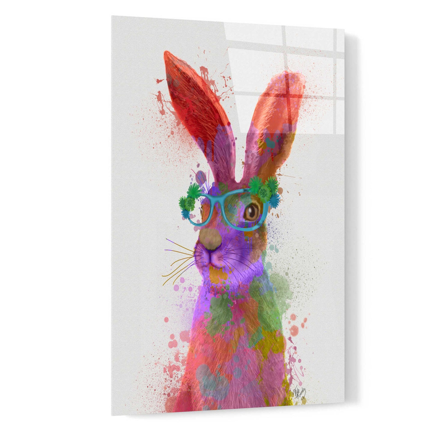 Epic Art 'Rainbow Splash Rabbit 2, Portrait' by Fab Funky, Acrylic Glass Wall Art,16x24