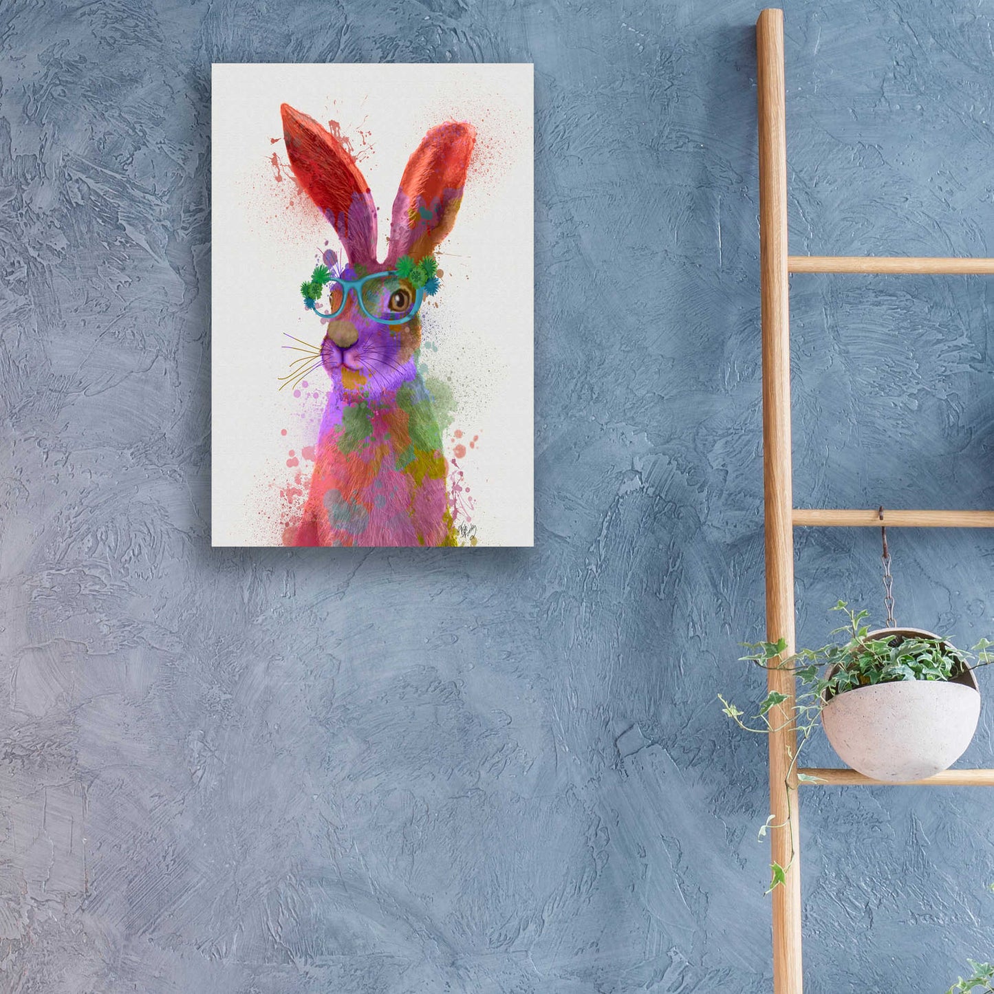 Epic Art 'Rainbow Splash Rabbit 2, Portrait' by Fab Funky, Acrylic Glass Wall Art,16x24