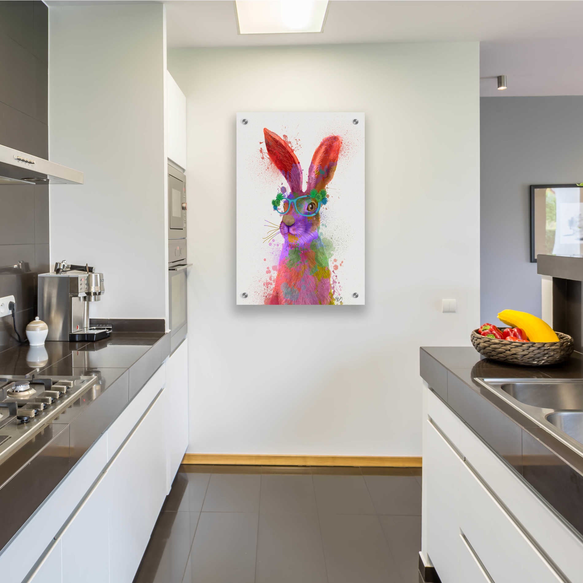 Epic Art 'Rainbow Splash Rabbit 2, Portrait' by Fab Funky, Acrylic Glass Wall Art,24x36