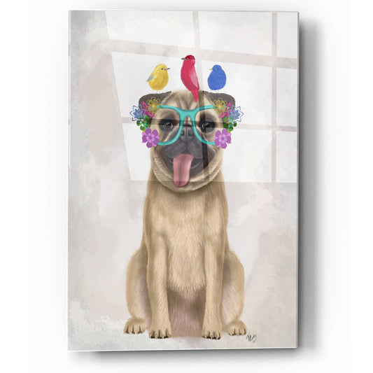 Epic Art 'Pug and Flower Glasses' by Fab Funky, Acrylic Glass Wall Art